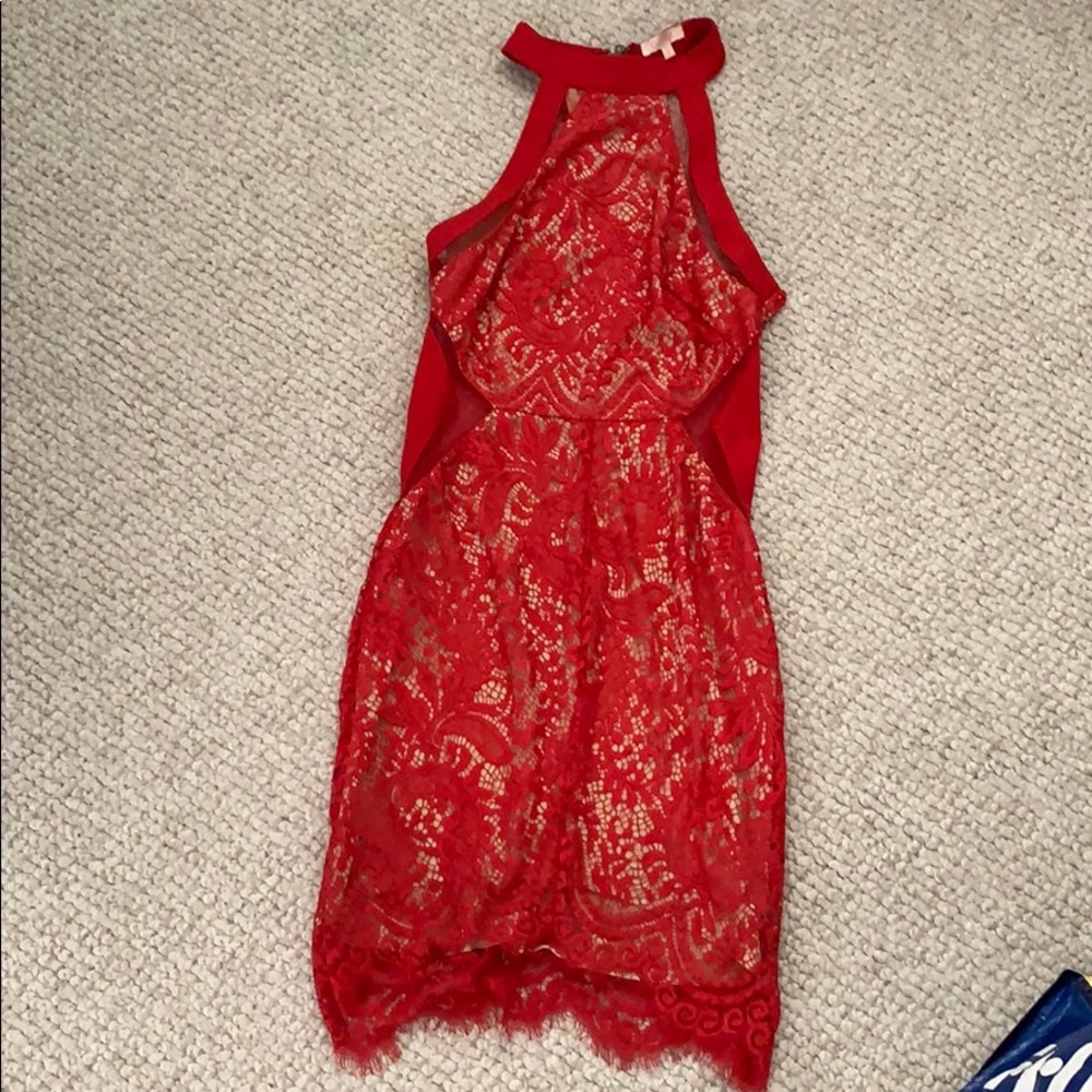 Red, lace dress